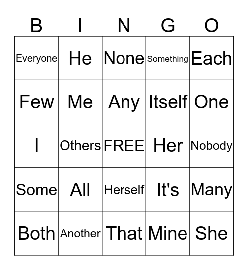 Pronoun  Bingo Card