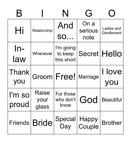 Speech Bingo Card