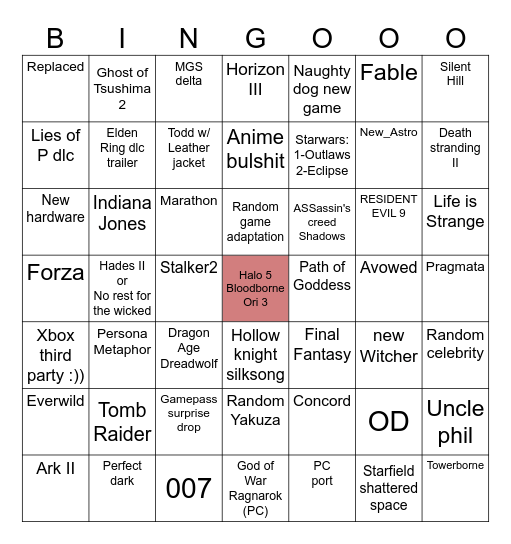 E3 (from walmart) Bingo Card