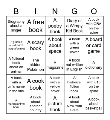 Library Scavenger Hunt Bingo Card
