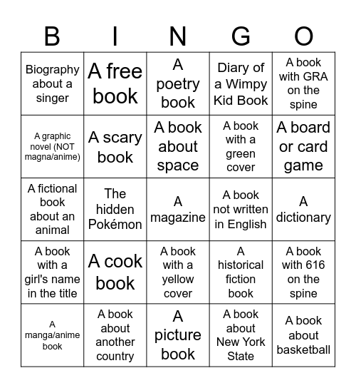 Library Scavenger Hunt Bingo Card