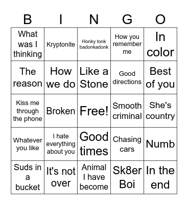 00's Bingo Card