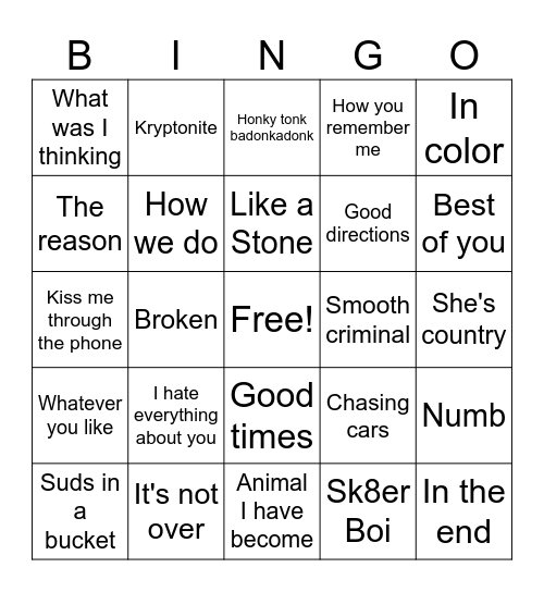 00's Bingo Card