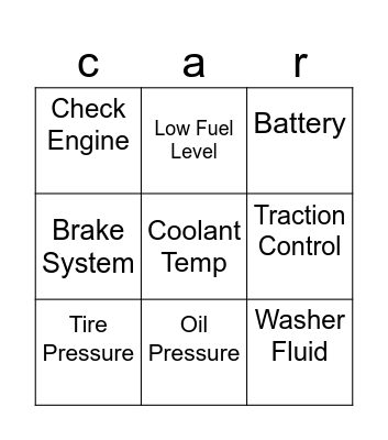 Car Talk Bingo Card