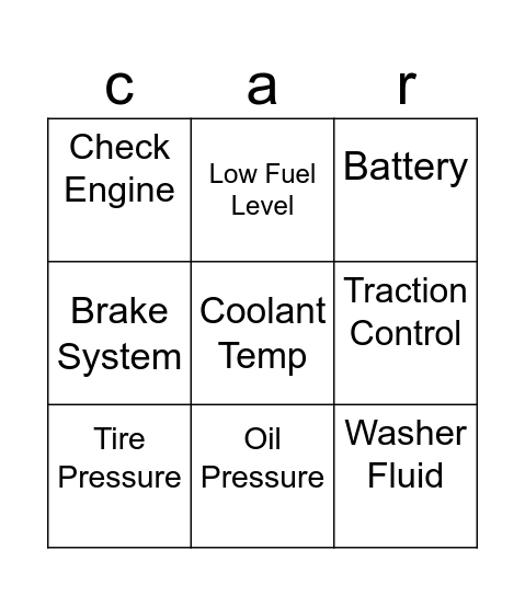 Car Talk Bingo Card