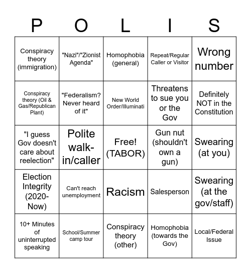 Constituent Bingo Card