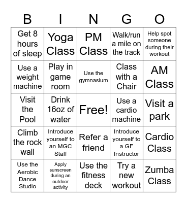 AJPR Group Fitness/Wellness Bingo Card
