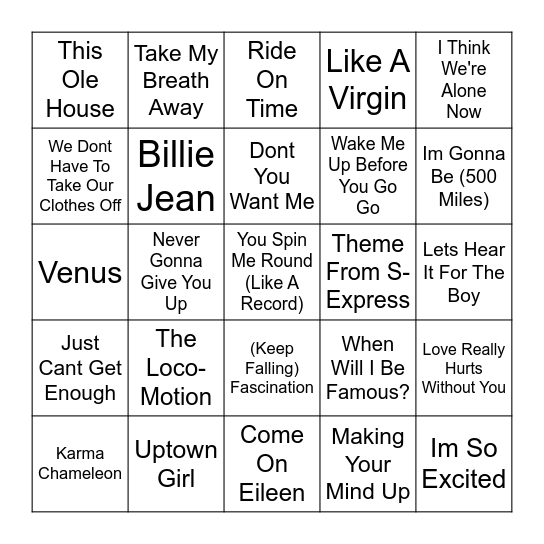 80s Round Bingo Card