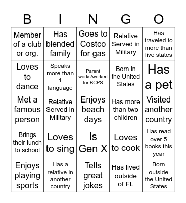 5 Min Bingo Card