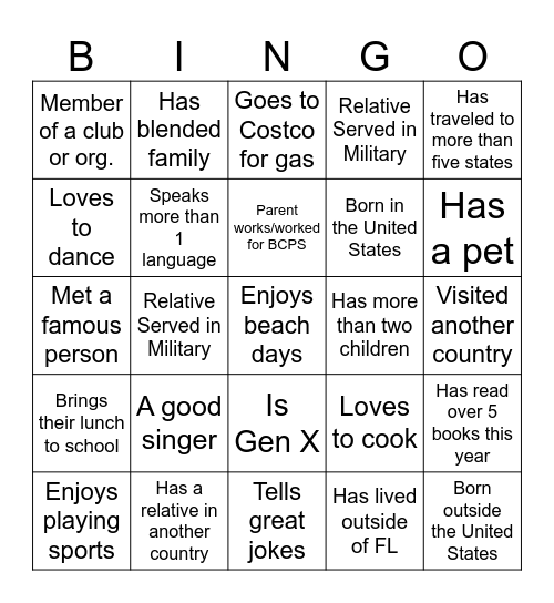 5 Min Bingo Card