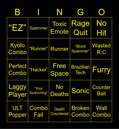 TSB Duels Bingo Card