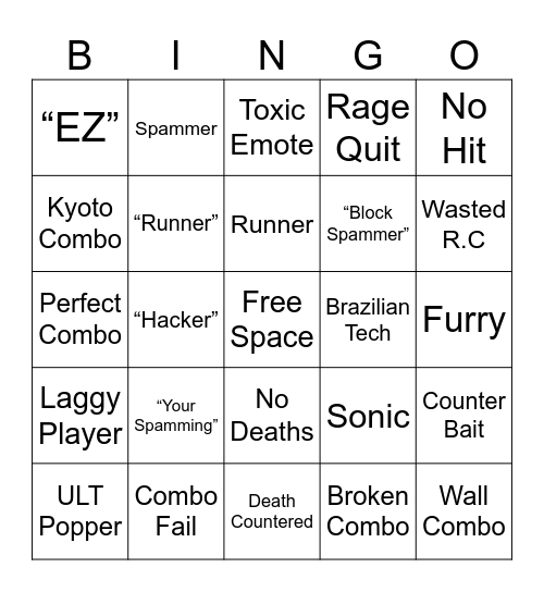 TSB Duels Bingo Card