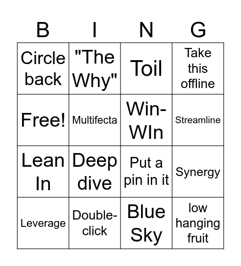 Corporate Bingo Card