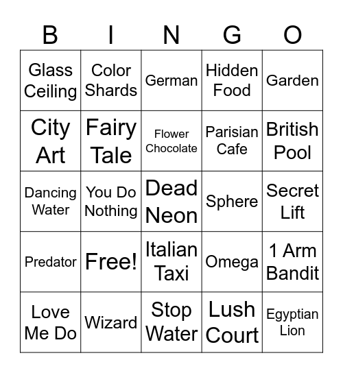 Vegas Bingo Card