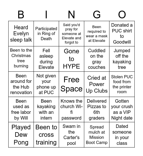 Elevate Bingo Card