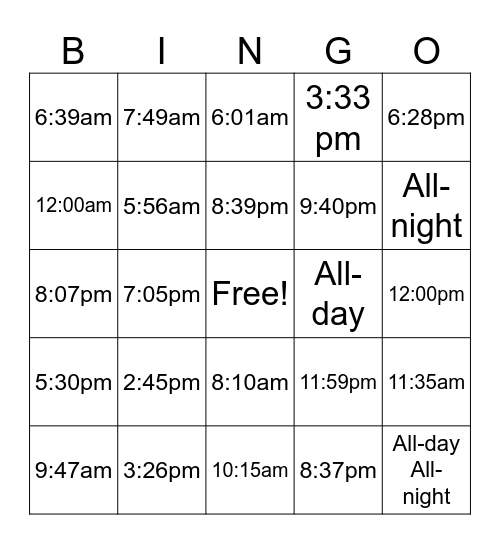 Time ASL Bingo Card