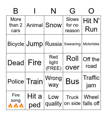Car crash bingo Card