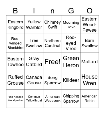 Backyard Bird Bingo Card