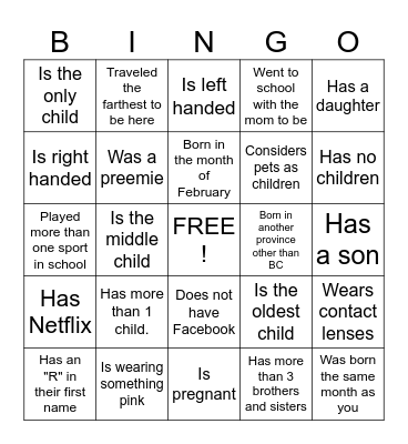 Baby Shower Bingo Icebreaker Bingo Card