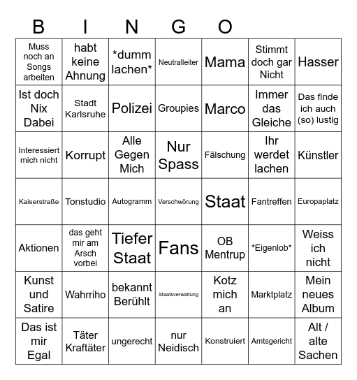 Schimmel Bingo Card