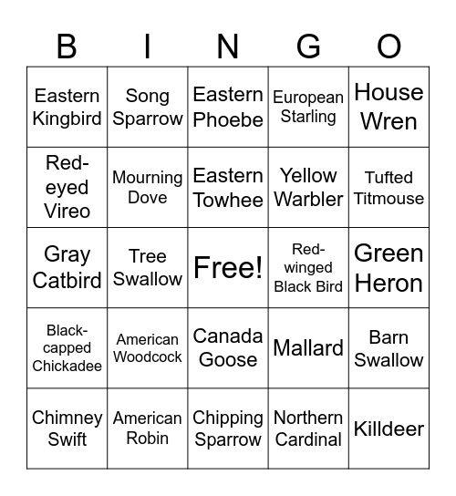 Bird Bingo Card