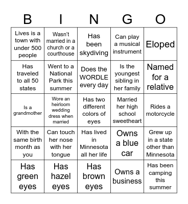 BRIDAL SHOWER Bingo Card