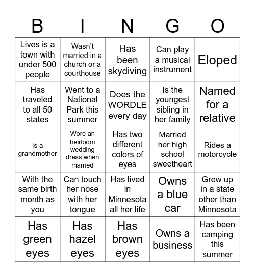 BRIDAL SHOWER Bingo Card