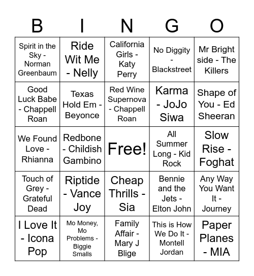 Summer Jams Bingo Card