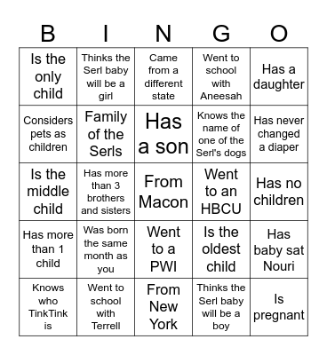 Baby Serl Bingo Icebreaker Bingo Card