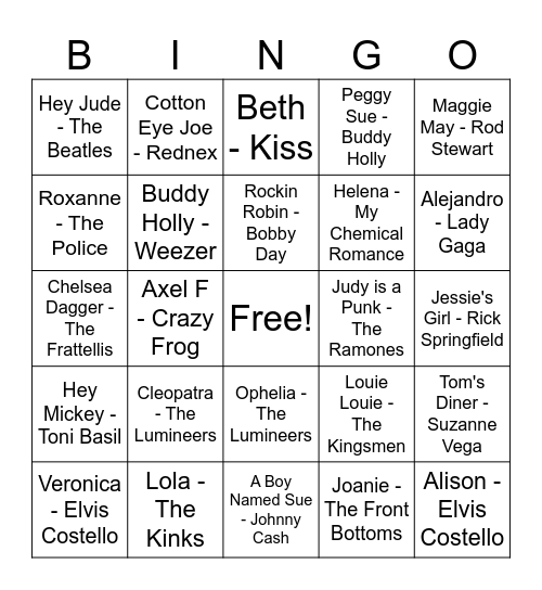 The Name Game Bingo Card