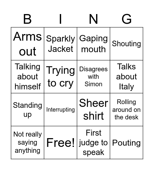 Bruno Tonioli bingo Card