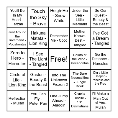 Disney Bingo Card