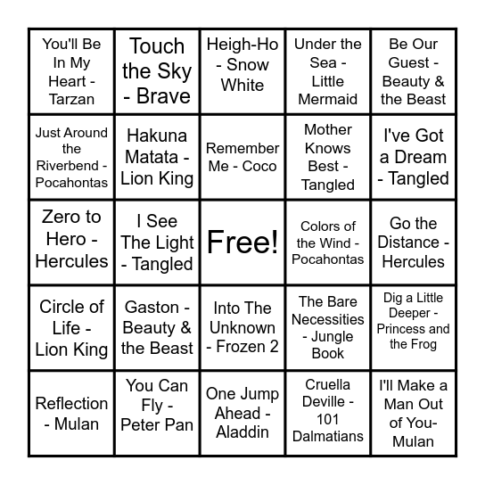 Disney Bingo Card