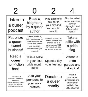 Pridetrust's 2024 Pride Month Bingo! Bingo Card