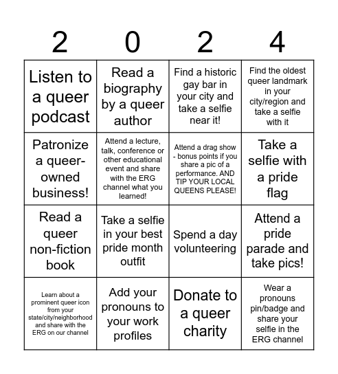 Pridetrust's 2024 Pride Month Bingo! Bingo Card