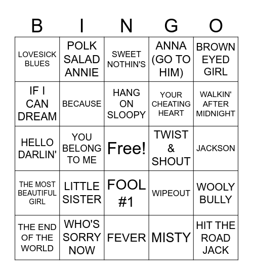 S I N G O     60'-70'S Bingo Card