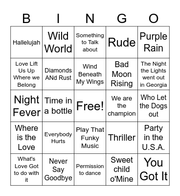 Song Bingo Card