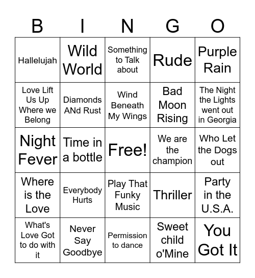 Song Bingo Card