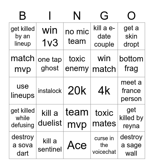 Valorant Bingo Card