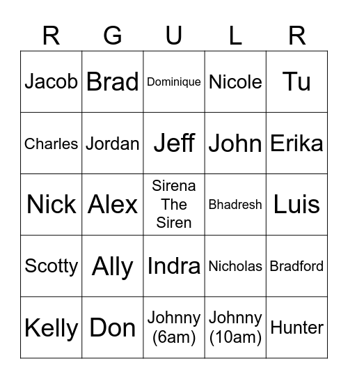 Cafe/Mobile Regulars Bingo Card