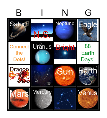 Solar System Bingo Card