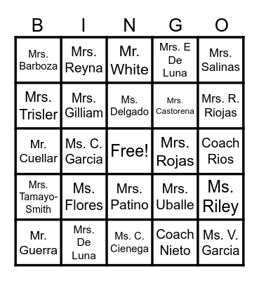 SFMMS Family Bingo Card