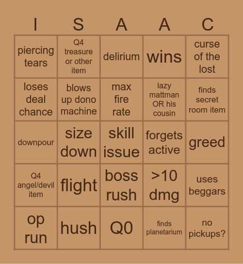 Isaac bingo 2.5 Bingo Card