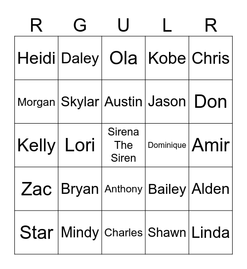 Mixed Regulars Bingo Card