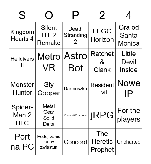 State of Play - PlayStation 2024 Bingo Card