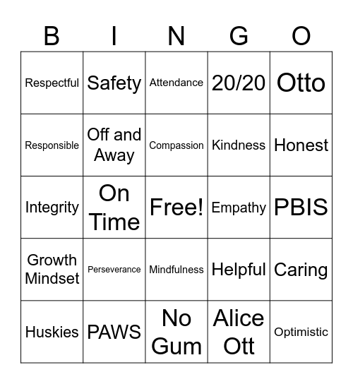 Alice Ott Bingo Card