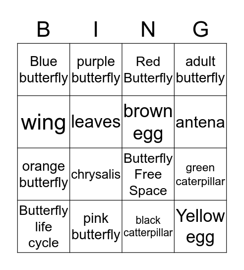 Butterfly Bingo Card