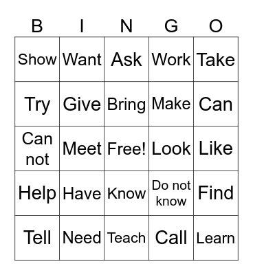 American Sign Language Verbs Bingo Card