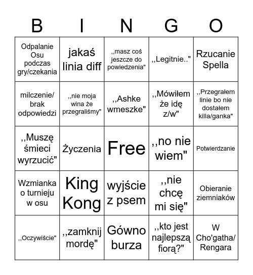 Kamilowskie Bingo Card