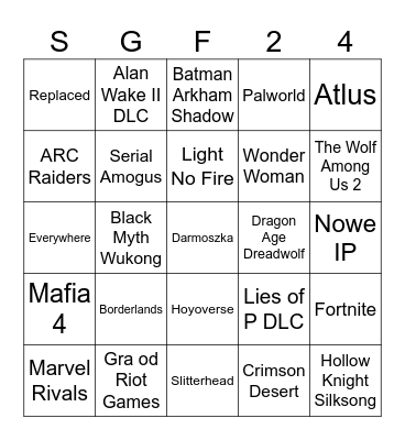 Summer Game Fest 2024 Bingo Card